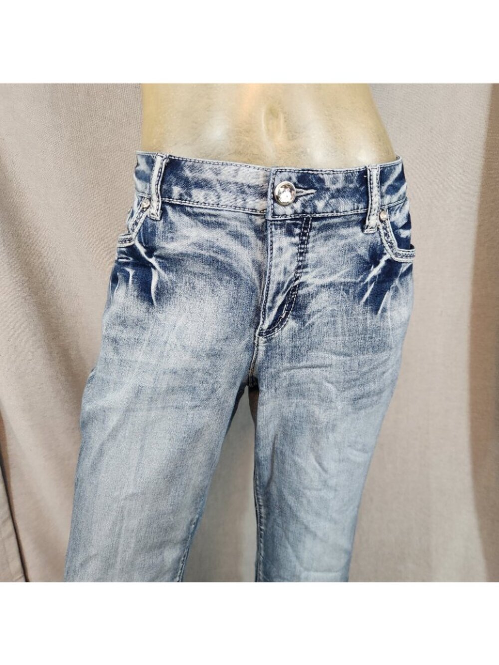 Cato Blue Jeans Mid Rise Acid Wash Boot Lg Denim Blue Jean Petite Siz 14P 34Wx29 - Picture 2 of 16